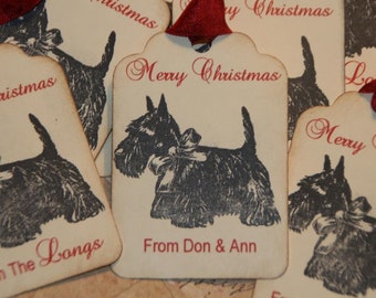Scottie Dog Christmas Tags  Personalized Christmas Tags  Merry Christmas Custom Tags Black Scotty Dog Tags Set of 10