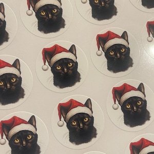 Black Cat Christmas Envelope Seals, Black Cat Stickers Labels - 2 Sizes to choose from