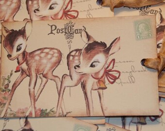 Baby Deer Vintage Postcard Gift Tags