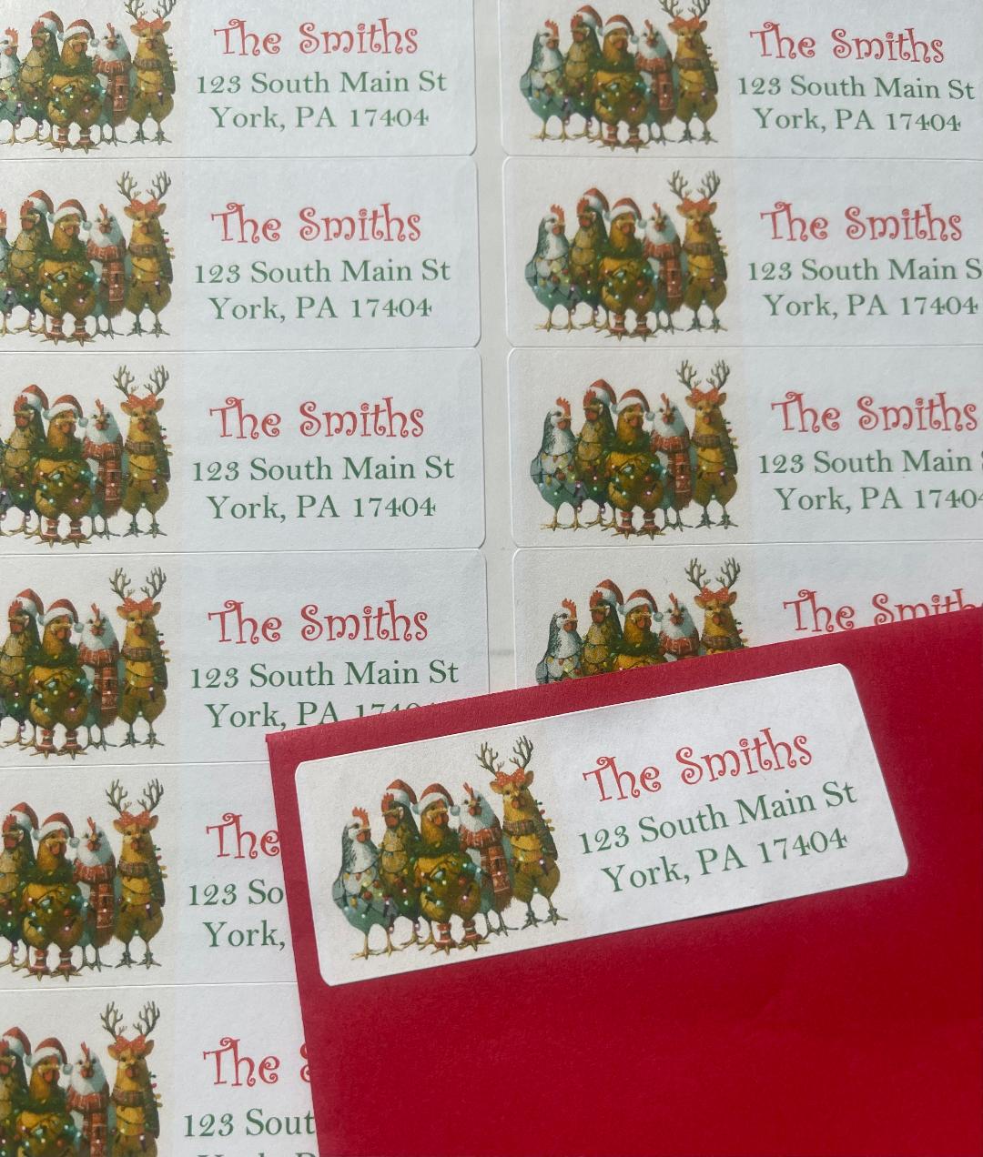 Chicken Christmas Address Labels, Personalized Mailing Labels, Holiday ...