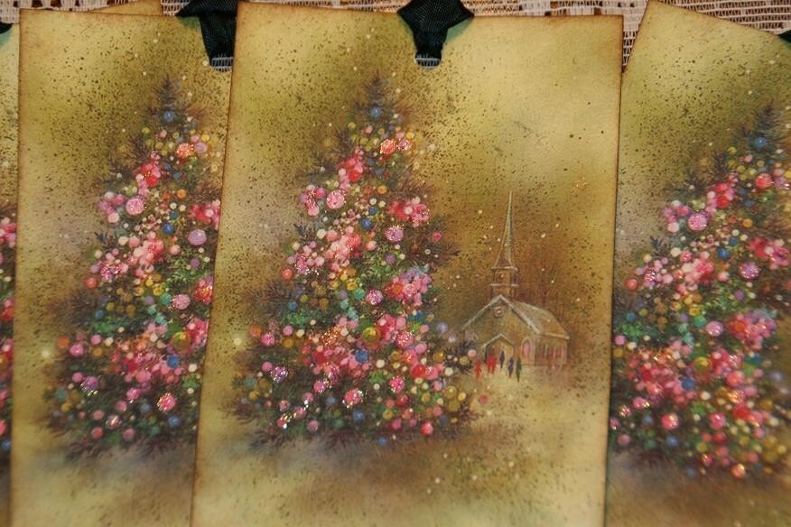 Vintage Winter Glitter Christmas Tree Tags