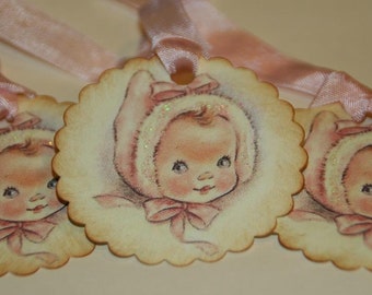 Vintage Baby Girl Shower Gift Tags