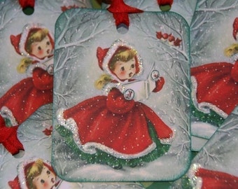 Vintage Christmas Tags,  A Sweet Caroler Gift  Tags, Holiday Tags, Christmas Gift Tags