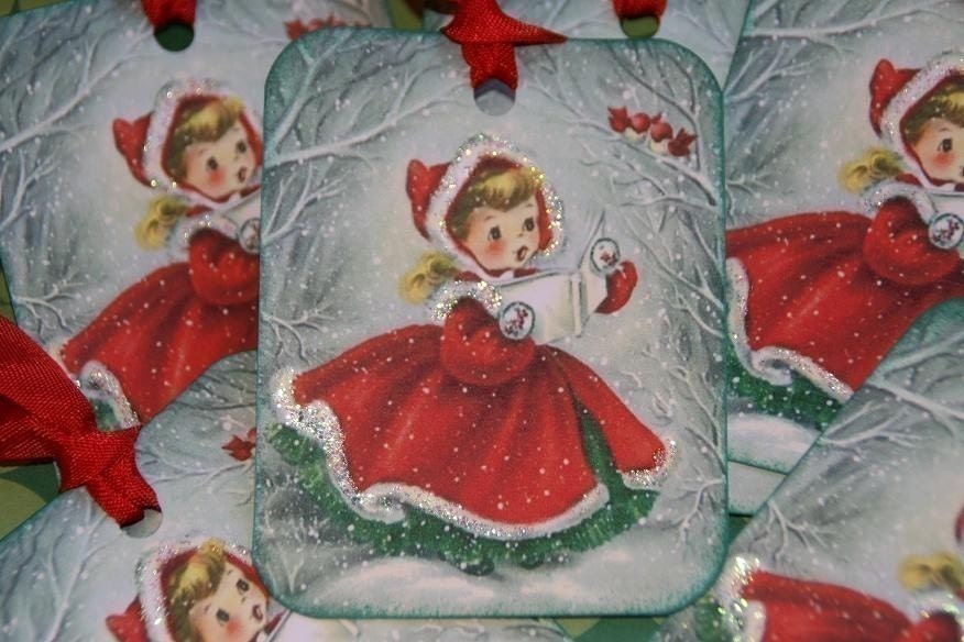 Vintage Christmas Tags,  A Sweet Caroler Gift  Tags, Holiday Tags, Ch…