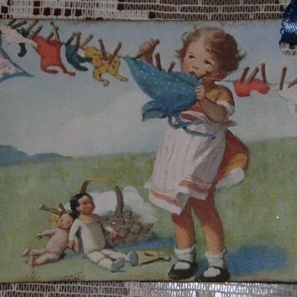 Vintage Postcard Clothesline Laundry Gift Tags
