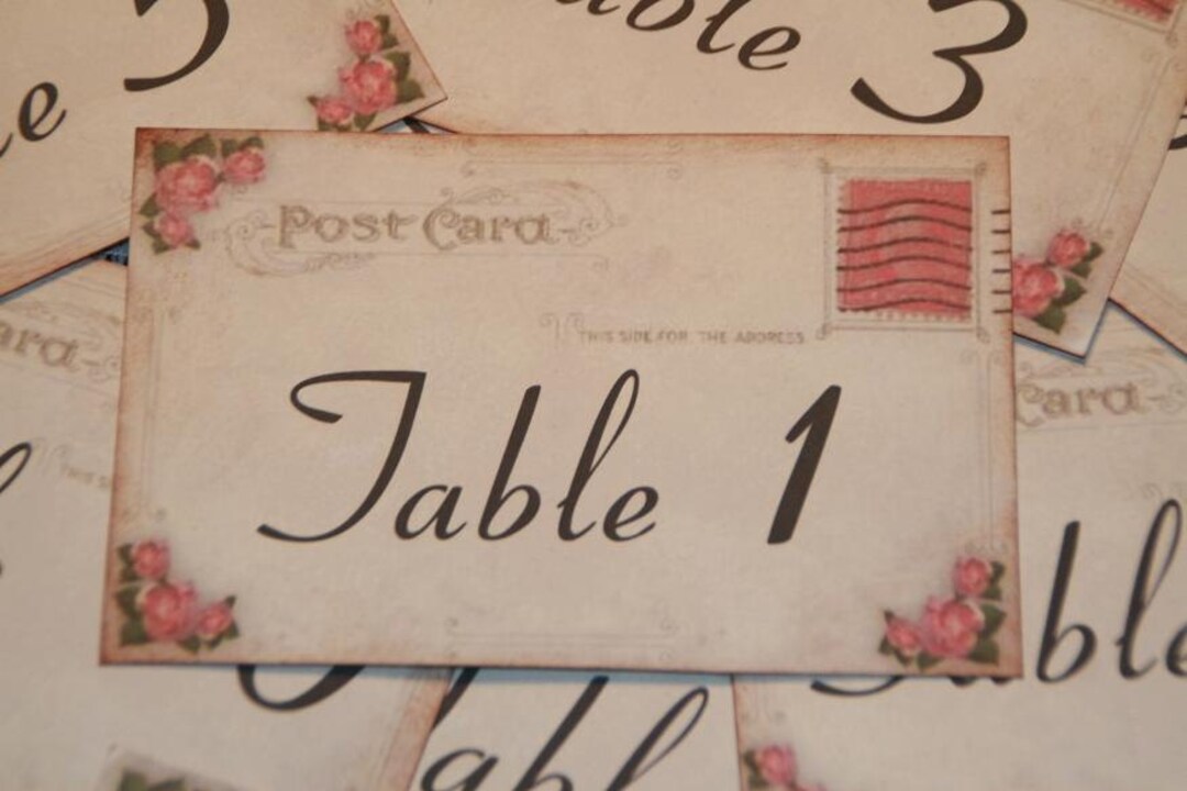 Table Postcards Wedding Table Number Cards - Vintage Postcard Style Shabby Chic -pink ...