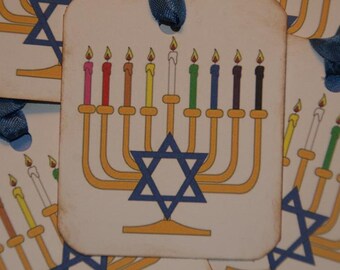 Menorah Hanukkah Star of David Gift Tags