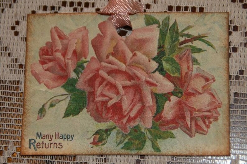 Pink Roses Many Happy Returns Gift Hang Tags image 2