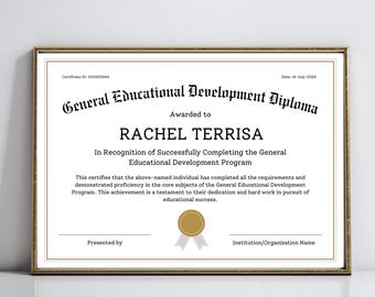 Editable GED Diploma Template, Diploma Template, High School Diploma, Graduation Diploma Certificate, School Equivalency Diploma, Printable