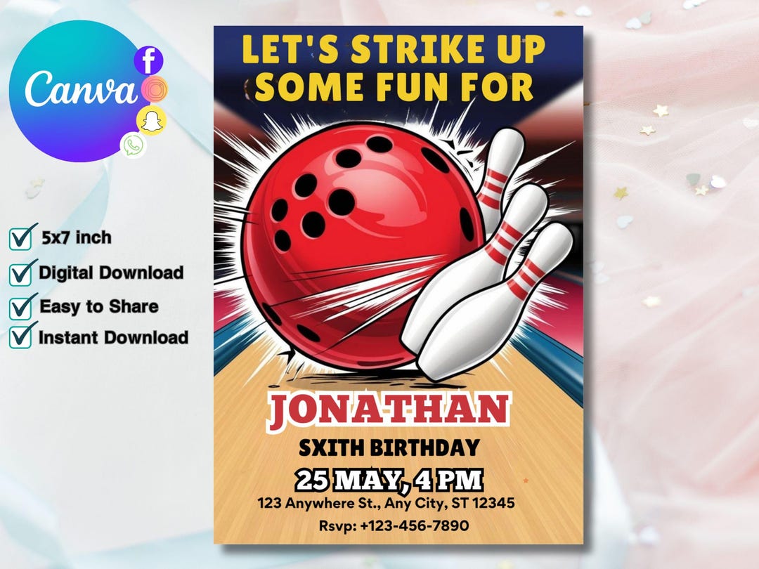 Chuxvon Bowling Geburtstagseinladungen – 20 Karten Mit Umschlägen, „Strike Up“-Design, Für Kinder-Glow-Party, 15,2 X 10,2 Cm