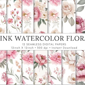 Pink Watercolor Floral Printable Paper Seamless JPG Shabby Chic Digital Download Wildflower Scrapbook Vintage Junk Journal Paper Collage