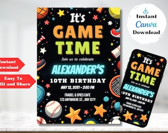 Editable Sports Birthday Invitation, Sports Party invite, Sports game digital invite, All Star Invite, Sports Theme Invite, Instant Download