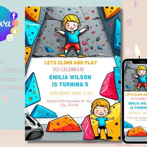 Editable Boy Rock Climbing Birthday Invitation, Printable Rock Wall Party Invitation, Climbing Wall Birthday Invite, Rock Climbing Invite