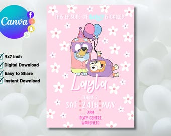 Editable Bluey Birthday Invitation Template, Blue Dogs Birthday party Invite, Kids Birthday Party, Boys, Girls Bingo Birthday Party Invite