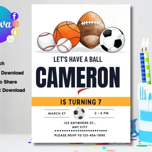 Editable Sports Invitation, Sports Invites, Sports flyer, Sport Theme Invite, ALL STAR SPORTS Invitation Template