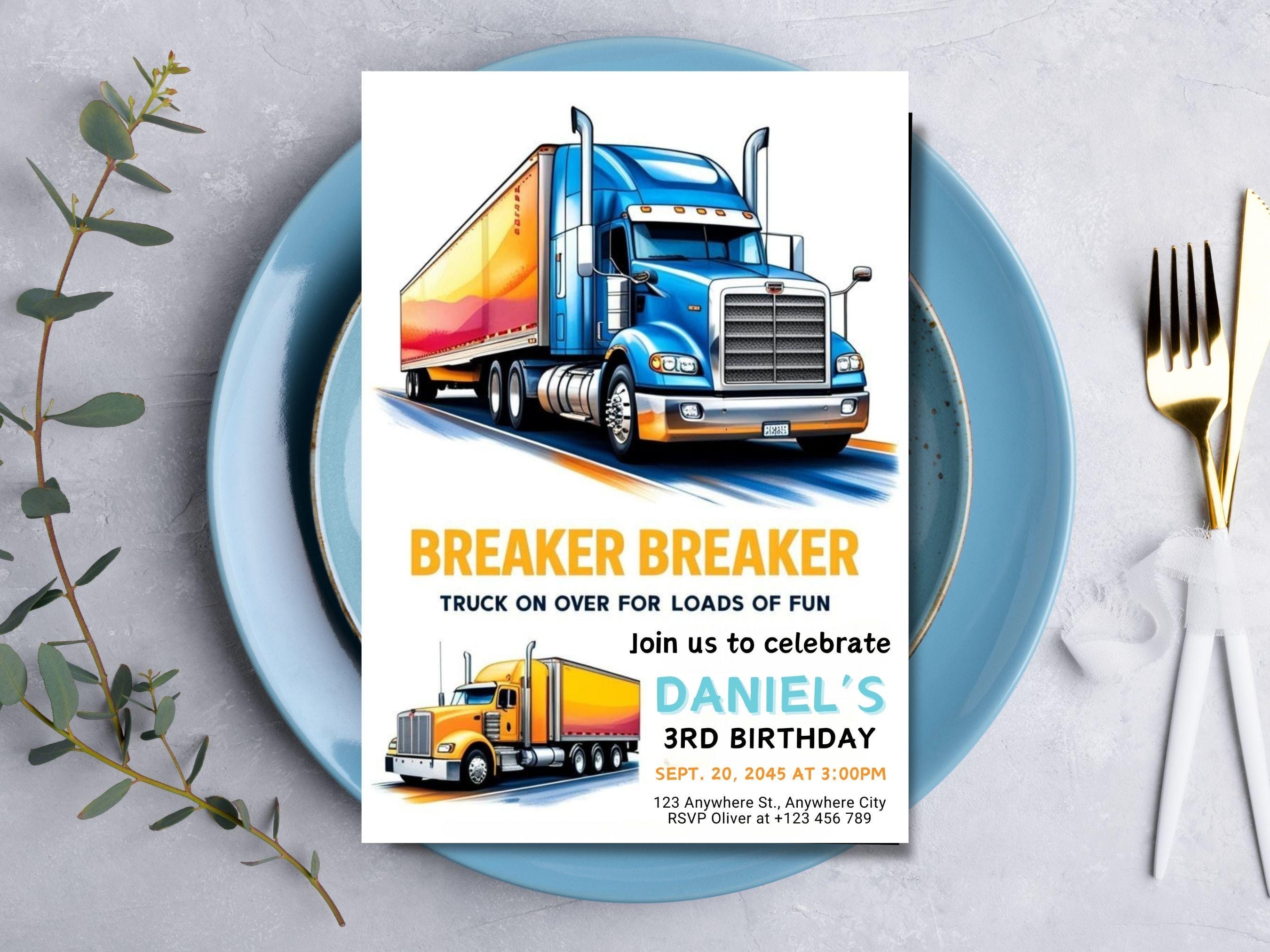 Editable Semi Blue Truck Birthday Party Invitation Template, Big Rig ...