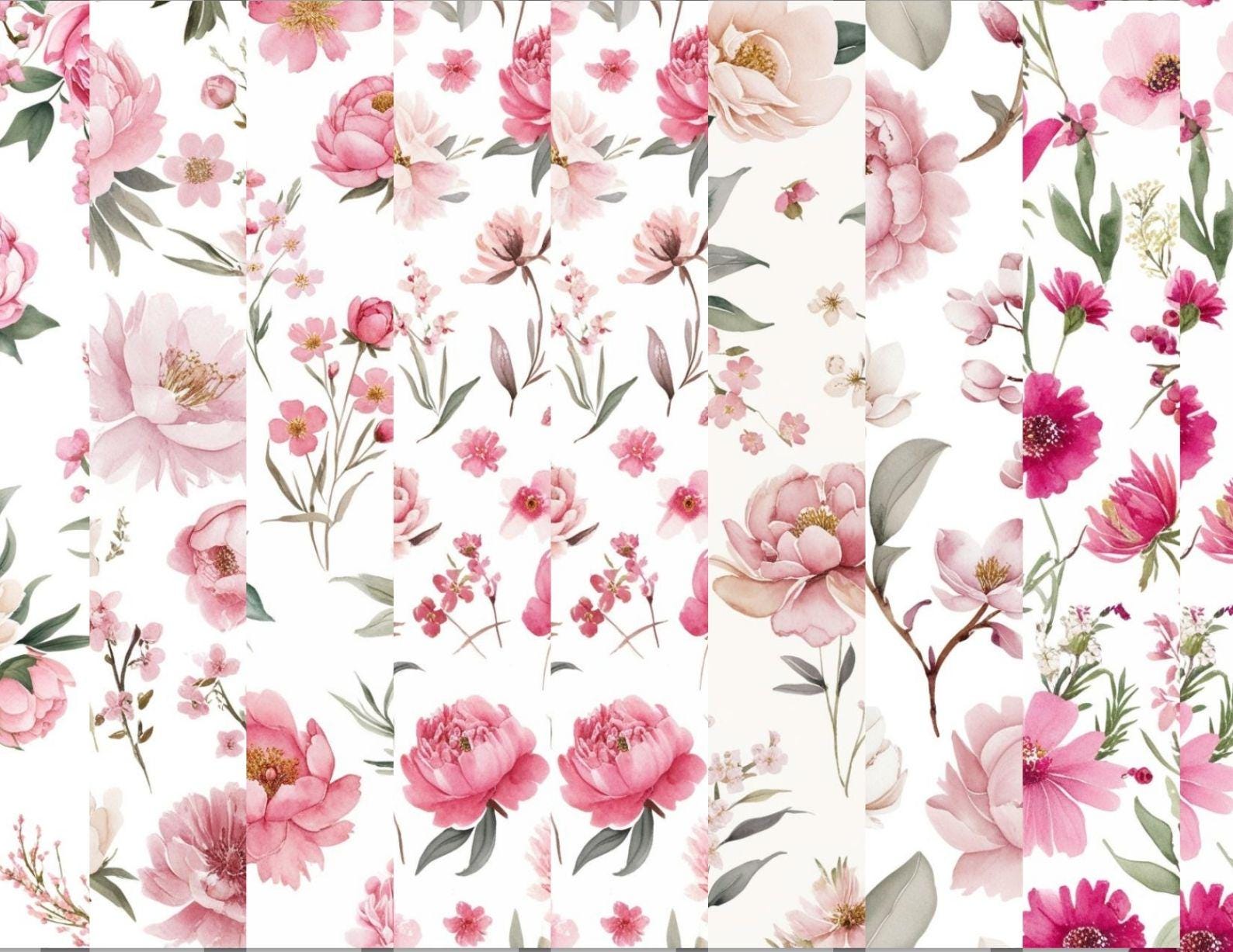 Pink Watercolor Floral Printable Paper Seamless JPG Shabby Chic Digital ...