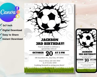 Editable Soccer Birthday Invitation Template, Soccer Birthday Invitation, Soccer Invitation Template