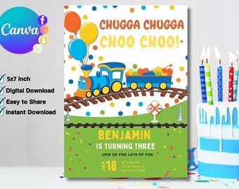 Editable Train Birthday Invitation Template, Toy Train Invitation for any age, Train Birthday Invitation, instant download canva template