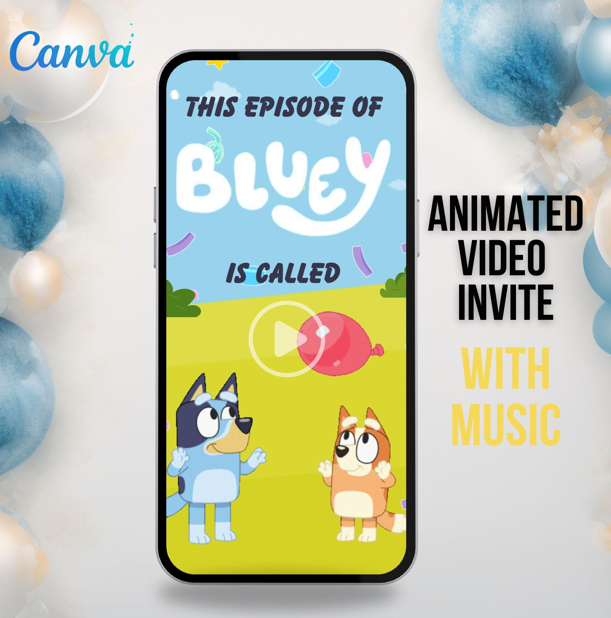 Editable Bluey-Themed Video Invitation | Animated Birthday Invite | Digital Bluey Party Video | Canva Customizable Birthday Template
