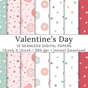 12 Valentinstag nahtlose digitale Papiere, Herz Scrapbook Papier, Herz Hintergründe, Valentinstag digitale Papier, kommerzielle Nutzung digitale Papier