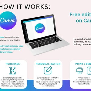 Pu&ograve; includere: Come funziona: Canva &egrave; uno strumento online disponibile su qualsiasi dispositivo. Riceverai i link ai tuoi modelli immediatamente dopo l'acquisto.  Modifica gratuita su Canva. Non &egrave; necessario alcun acquisto aggiuntivo, &egrave; 100&nbsp;% gratuito su Canva.  Acquisto: I link ai modelli saranno disponibili subito dopo l'acquisto! Non &egrave; necessario attendere un'e-mail! Troverai le istruzioni con i link nel tuo account Etsy. Personalizzazione: I nostri modelli sono per la versione gratuita di Canva. Potrai modificare tutto (testo, font, sfondo - senza restrizioni). Stampa/Invia: Stampa a casa o in un centro copie locale. Oppure invia il file in un messaggio ai tuoi amici.