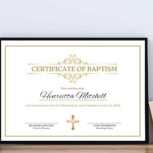 Plantilla de certificado de bautismo, descarga instantánea, plantilla de certificado de bautismo editable, certificado de bautismo imprimible