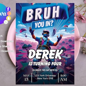 Bruh Geburtstagseinladung, Gamer Bday Party einladen, Videospiel Party Evite, bearbeitbare digitale Vorlage, sofortiger Download, druckbare Geburtstagskarte
