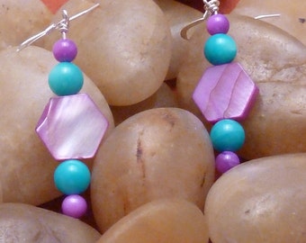 Earrings mother of pearl aqua, purple