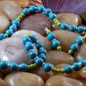 Necklace and earrings of turquoise in lime and turquoise with sterling silver