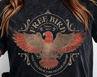 Maglietta retrò Free Bird, maglietta con band dai colori comodi, maglietta con band della vecchia scuola, maglietta con musica retrò, maglietta con band rock, magliette oversize alla moda