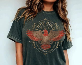 Maglietta Free Bird, maglietta con band lavata acida, maglietta per donne e uomini, maglietta della banda scolastica, maglietta musicale retrò, magliette alla moda oversize