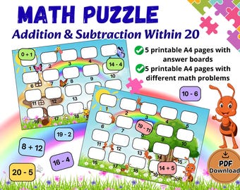 Addition and Subtraction Puzzle Within 20 | Printable Math Activity for Kids