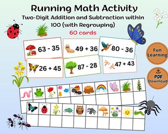 Running Math Activity - Addition and Subtraction of Two-Digit Numbers within 100 with Regrouping