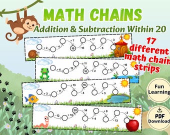 Math Chains | Addition & Subtraction Within 20 | Printable Math Activity
