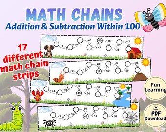 Math Chains | Addition & Subtraction Within 100 With Regrouping