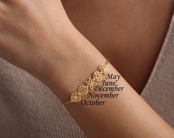Personalized Birth Flower Bracelet, Family Bracelet For Mom, Birth Month Flower, Floral Bracelet, Mothers Day Gifts, Christmas Gift