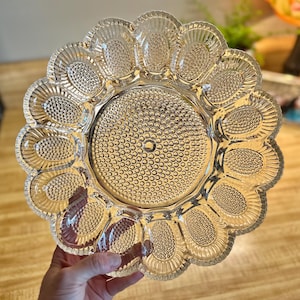 Vintage Mid-century Indiana Glass/Oneida 15 Deviled Egg Hobnail Plate 1950s - 60s