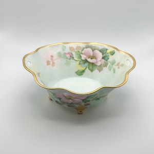 Vintage Handpainted Floral Gold German Dish Initialed