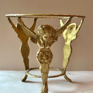 Vintage Brass 6” Tall Cherub Plant Stand Candle Plate Tray Holder