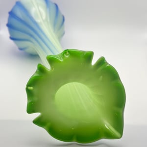 12.5” Jack in the Pulpit Green Blue Hand Blown Art Glass Vase