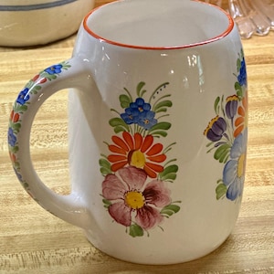 Vintage Handpainted Czechoslovakian Colorful Floral Large Mug
