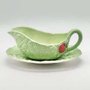 Carlton Ware Cabbage Leaf and Tomato Gravy Boat with Saucer Mid Century