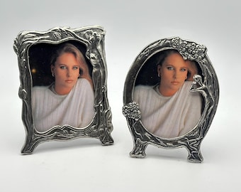 Vintage Art Nouveau Pewter Photo Frame - Taiwan Made - 2.5x3” 3x3” (C4)