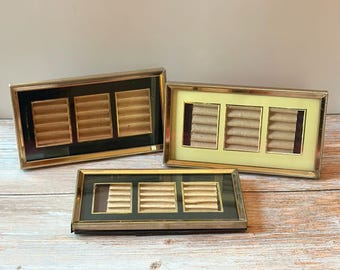 Vintage Brass Gold Tone Triple Wallet Tiny Frames Sold Separately Green Yellow Mat (B5)