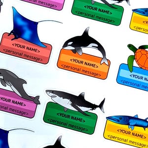 Scuba Name Stickers - Personalized Name Tags for Dive Logbook - Underwater Theme Stickers - gift for scuba divers