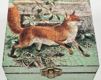 Handcrafted Decoupage Fox by the Gate Square Box