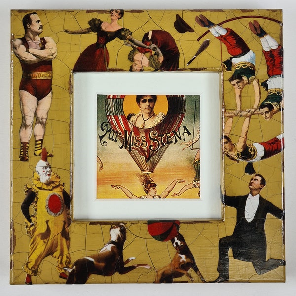 Handcrafted Decoupage Vintage Circus Small Square Picture Frame