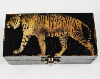 Handcrafted Decoupage Tiger Small Box