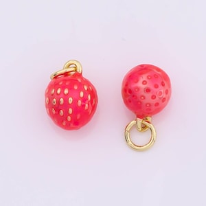 Enamel Strawberry Charm 8mm 18k Gold Filled for Charm Bar Bracelets and Necklaces White Gold Silver Pave CZ Minimalist Charms